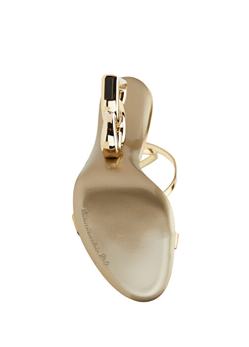 Gold Logo Topuklu Kadın Deri Sandalet - Görsel 6