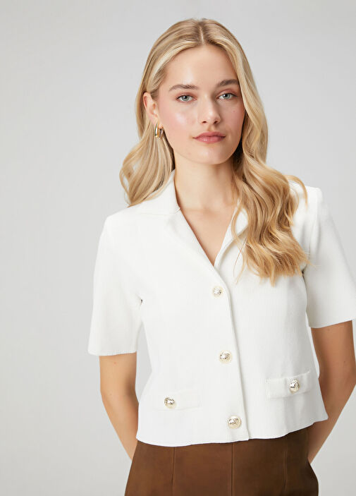 Beymen Club Kırık Beyaz Kadın Kırık Beyaz Crop Triko Ceket 1882940