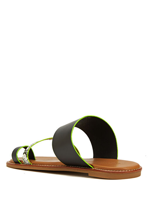 Siyah Leopar Desen Bantlı Kadın Deri Terlik - Görsel 4