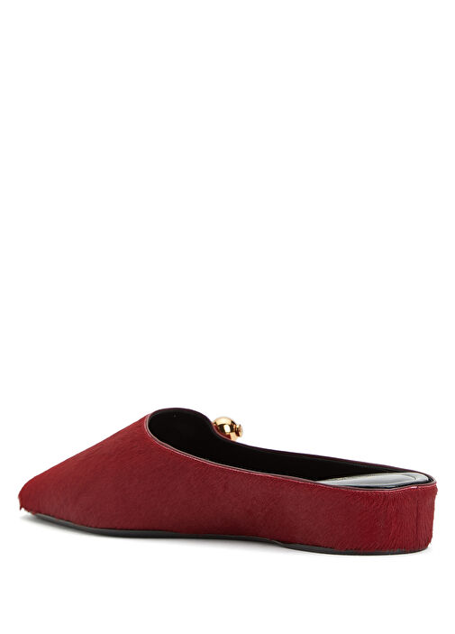 Koyu Kırmızı Kadın Deri Terlik - Görsel 4