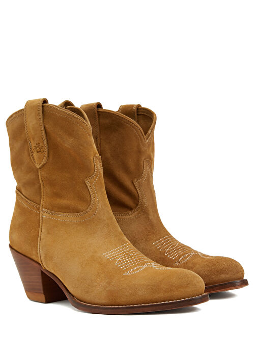 Karamel Dikiş Detaylı Kadın Süet Bot - Görsel 3