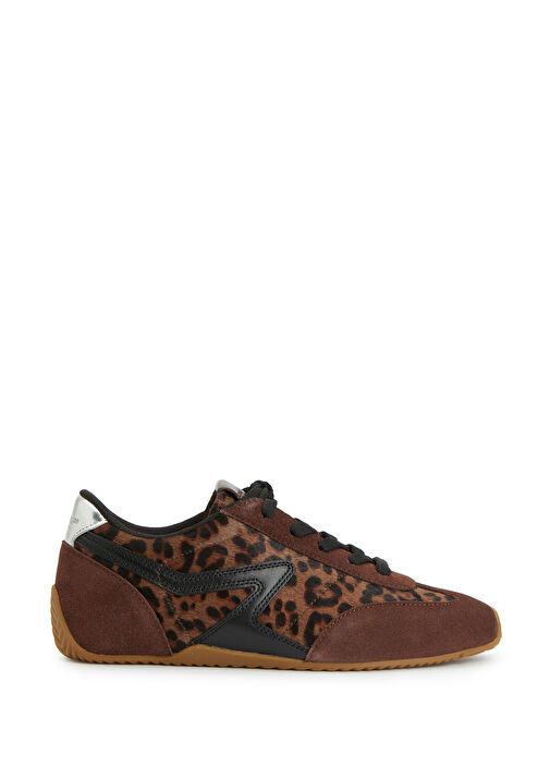 Retro Slim Leopar Desenli Kadın Deri Sneaker - Görsel 2
