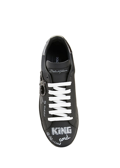 Siyah Logolu Erkek Deri Sneaker - Görsel 5