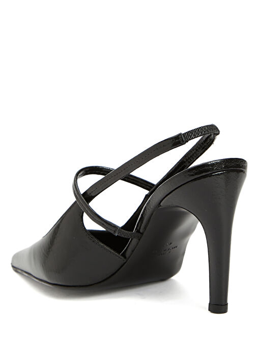 Siyah Deri Topuklu Ayakkabı - Görsel 4