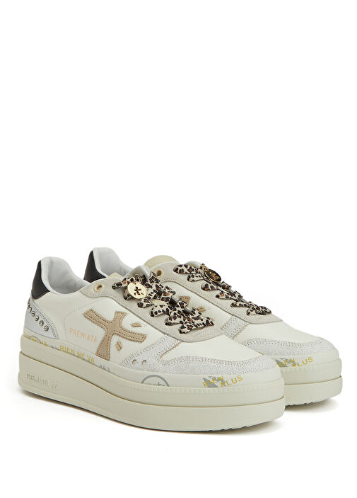 Micol Bej Beyaz Kadın Deri Sneaker - Görsel 3