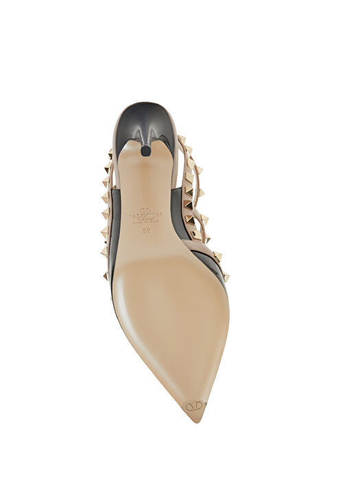 Rockstud Siyah Deri Topuklu Ayakkabı - Görsel 6