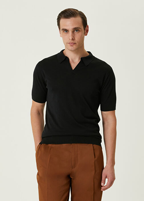 John Smedley - Noah Black Polo Neck Short Sleeve Knitwear