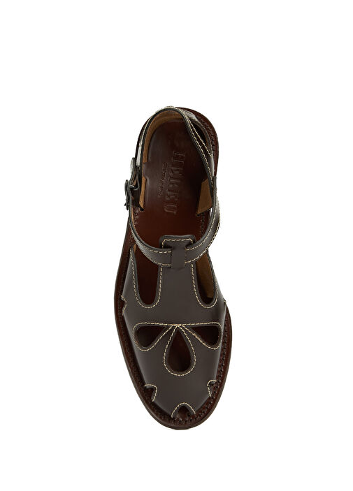 Floreta Koyu Kahverengi Kadın Deri Sandalet - Görsel 5