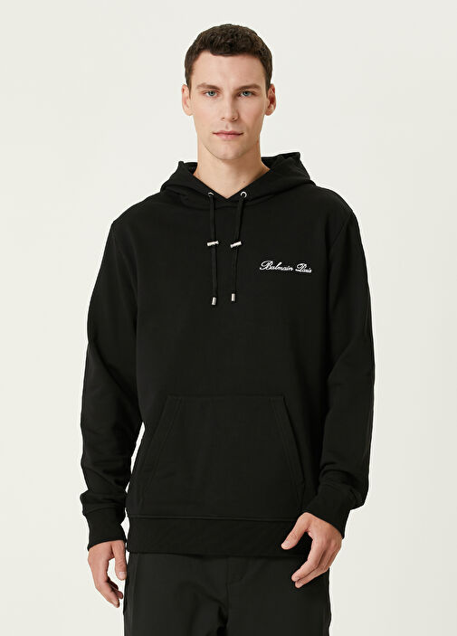 Balmain Siyah Erkek Siyah Kapu onlu Logolu Organik Pamuk Sweatshirt 1523078 Beymen