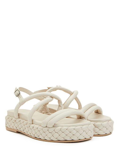 Kırık Beyaz Kadın Deri Sandalet - Görsel 3