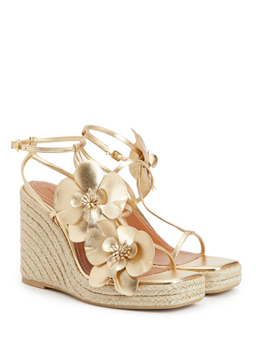Orchid Wedge Gold Kadın Deri Sandalet - Görsel 3