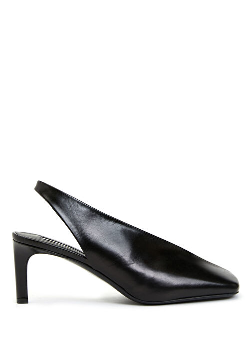 Siyah Deri Topuklu Ayakkabı - Görsel 2