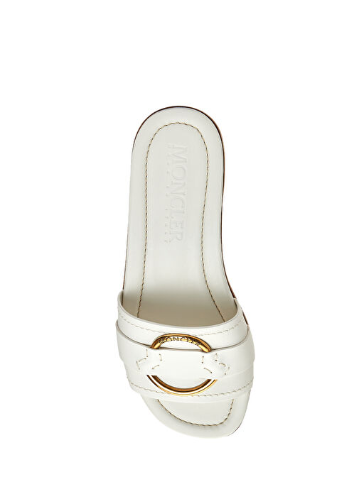 Beyaz Logo Detaylı Kadın Deri Terlik - Görsel 5