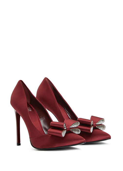 Bordo Saten Topuklu Ayakkabı - Görsel 3