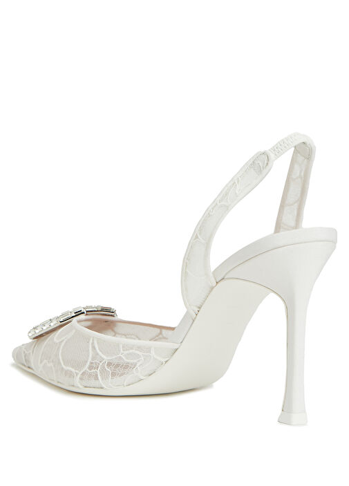 Camelia Beyaz Dantel Dokulu Topuklu Ayakkabı - Görsel 4