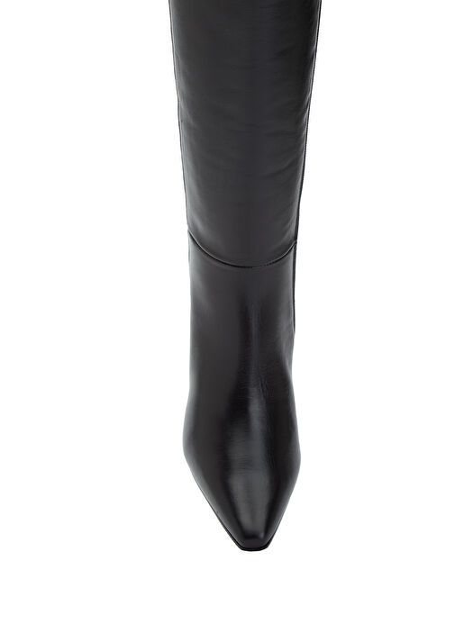 Siyah Topuklu Deri Çizme - Görsel 5
