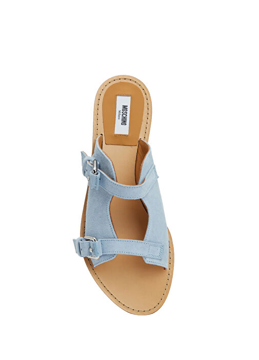 Açık Mavi Kadın Deri Terlik - Görsel 5