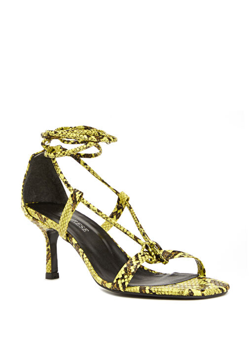 Sarı Krokodil Desenli Kadın Sandalet - Görsel 3