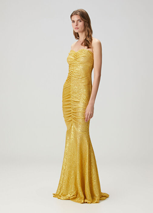 Norma Kamali - Mustard Sequined Maxi Evening Dress Norma Kamali - Mustard Sequined Maxi Evening Dress