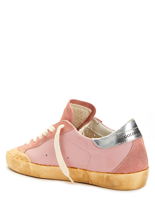 Pembe Eskitme Dokulu Kadın Deri Sneaker - Görsel 4