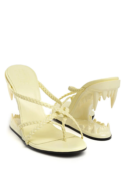 Sarı 3D Detaylı Kadın Deri Sandalet - Görsel 5