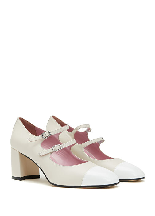 Krem Beyaz Deri Topuklu Ayakkabı - Görsel 3