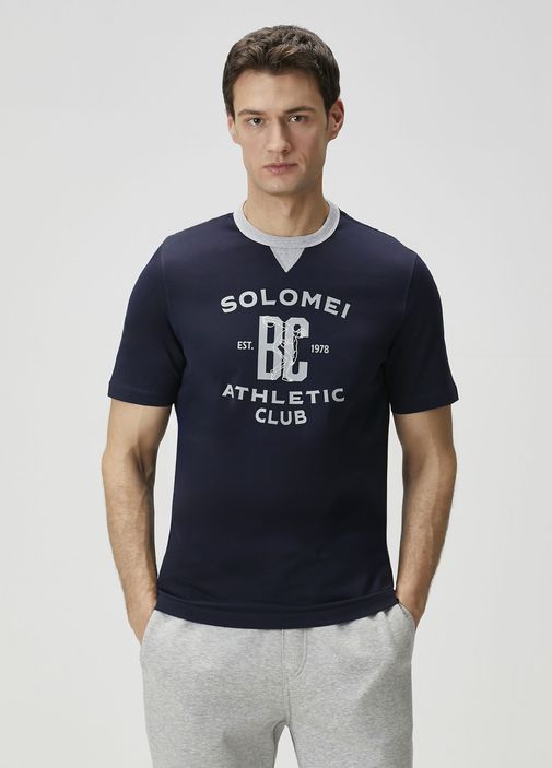 Brunello Cucinelli Lacivert Erkek Lacivert Baskılı T-shirt 1906226