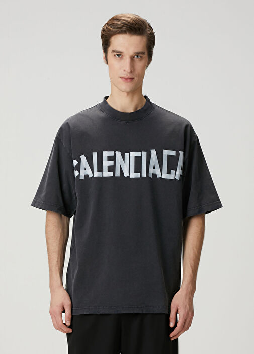 Balenciaga - Siyah Logo Baskılı T-shirt - Siyah