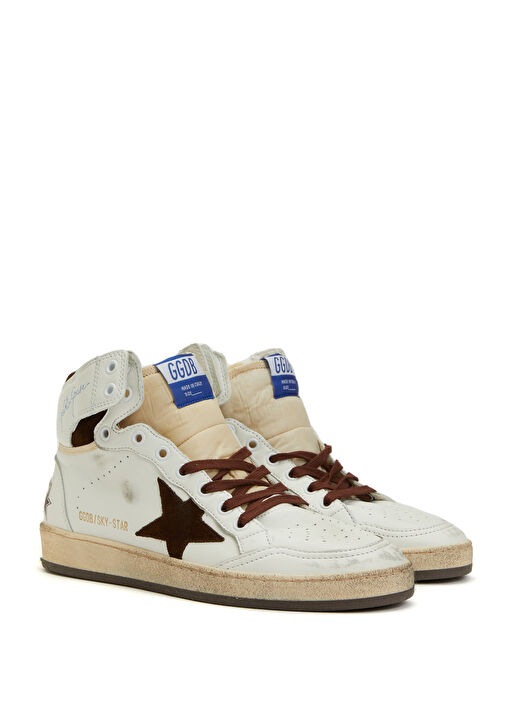 Sky Star Beyaz Bordo Kadın Deri Bilek Boy Sneaker - Görsel 3