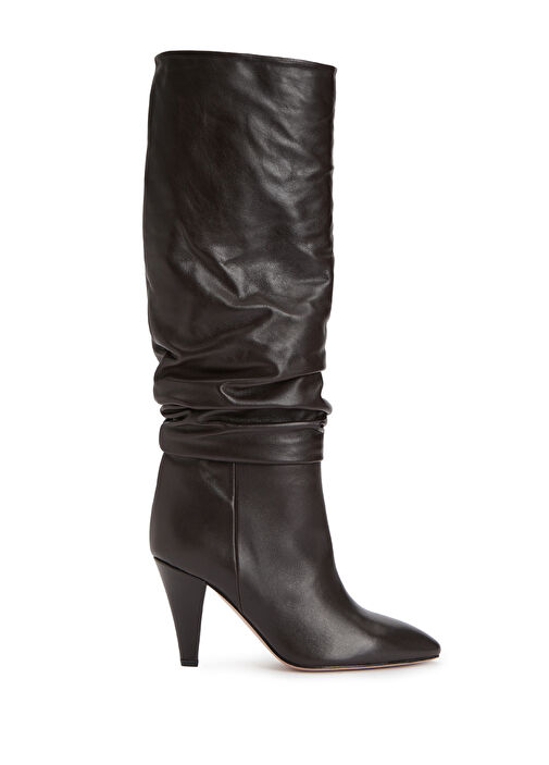 Koyu Kahverengi Topuklu Deri Çizme - Görsel 2