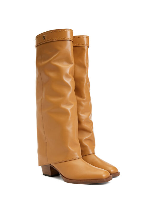 Hardal Logo Detaylı Kadın Deri Çizme - Görsel 3
