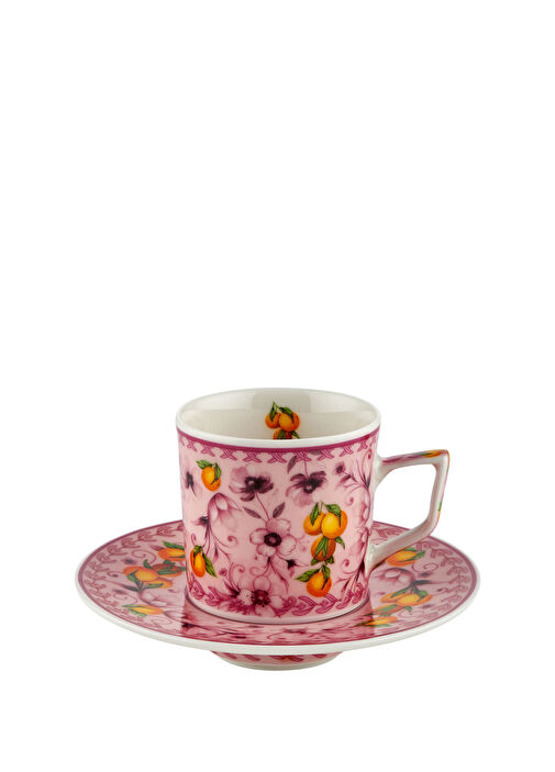 Chiara Alessi - Arancia Pink Patterned Porcelain Coffee Cup and Saucer