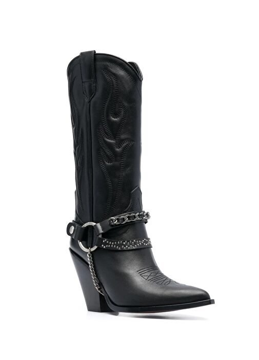 Santa Fe Siyah Topuklu Deri Çizme - Görsel 3