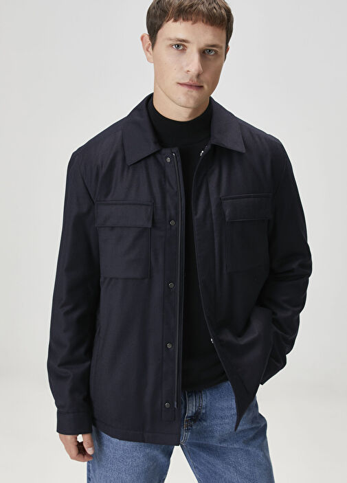 Lacivert Yün Flanel Dış Gömlek