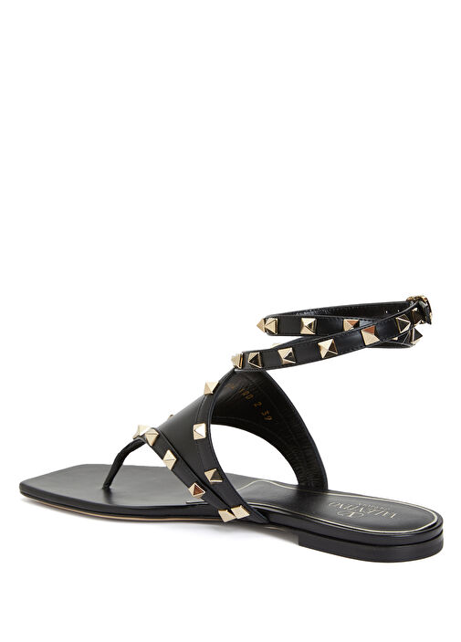 Rockstud Siyah Kadın Deri Sandalet - Görsel 4