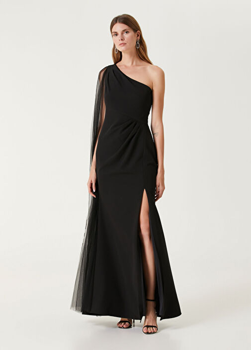 black embroidered evening dress Black Embroidered Maxi Dress with Open Back