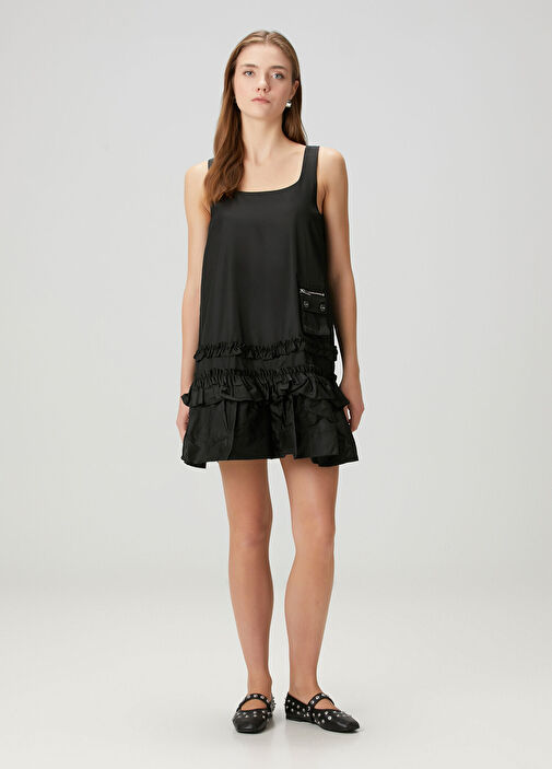Ganni - Black Ruffled Mini Dress