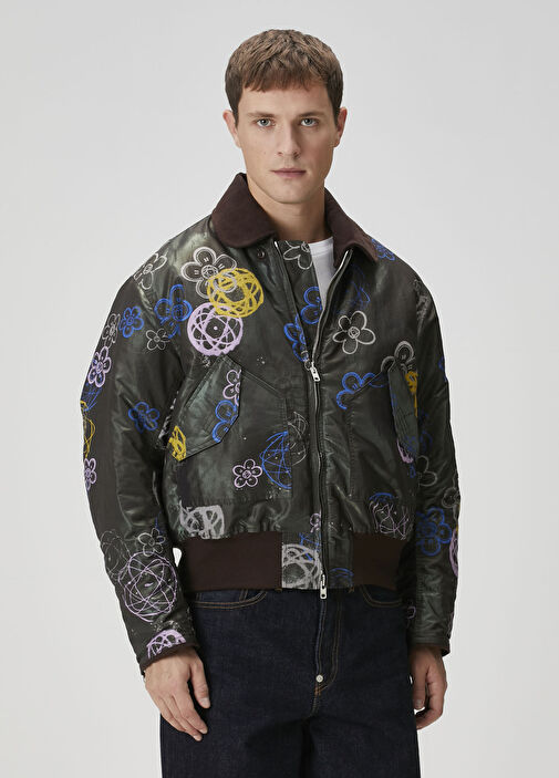 Kenzo - x Futura 2000 Koyu Haki Çiçek Desenli Bomber Mont - Koyu Haki