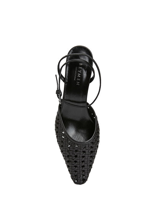 Siyah Deri Topuklu Ayakkabı - Görsel 5