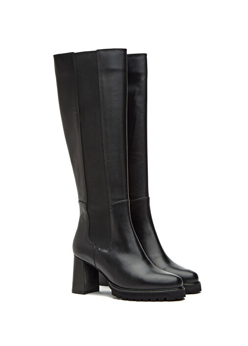 Siyah Lastikli Kadın Deri Çizme - Görsel 3
