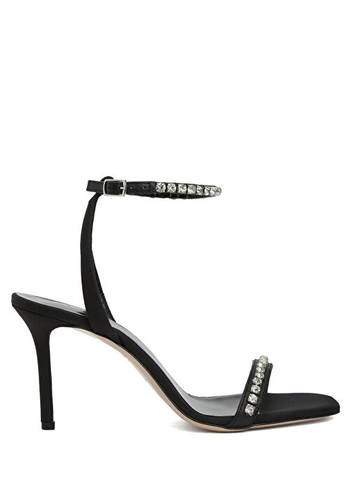 Siyah Taşlı Kadın Saten Sandalet - Görsel 2