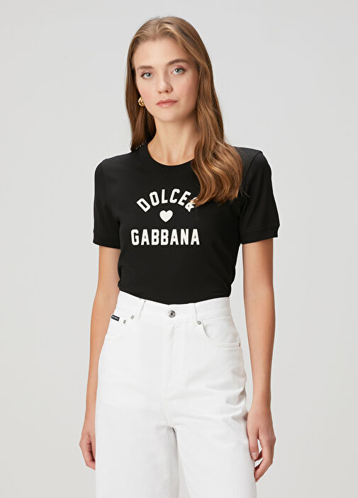 Dolce&Gabbana Siyah Kadın Siyah Beyaz Logolu T-shirt 1807454 | Beymen