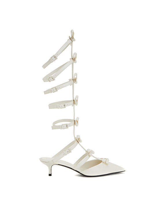 Beyaz Deri Topuklu Ayakkabı - Görsel 2