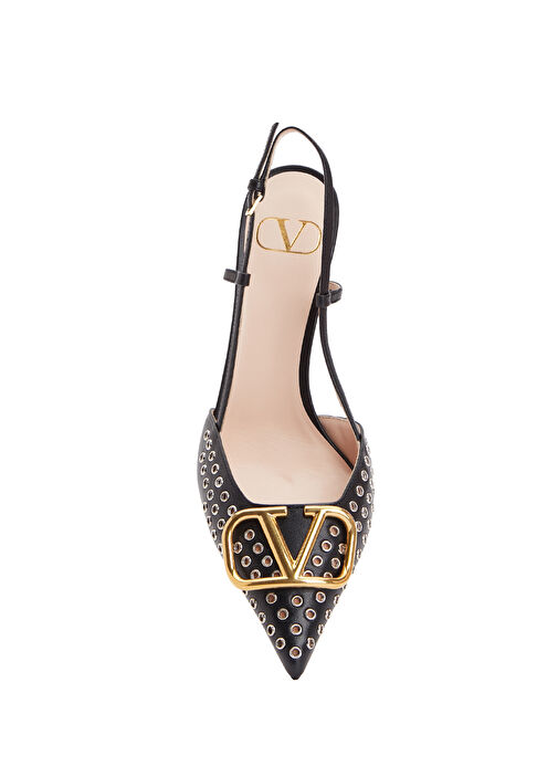 Sling Siyah Deri Topuklu Ayakkabı - Görsel 5