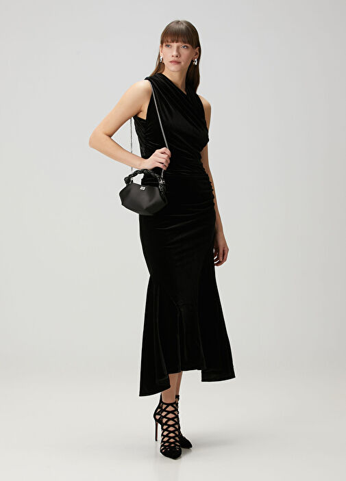 Ganni - Black Midi Velvet Dress