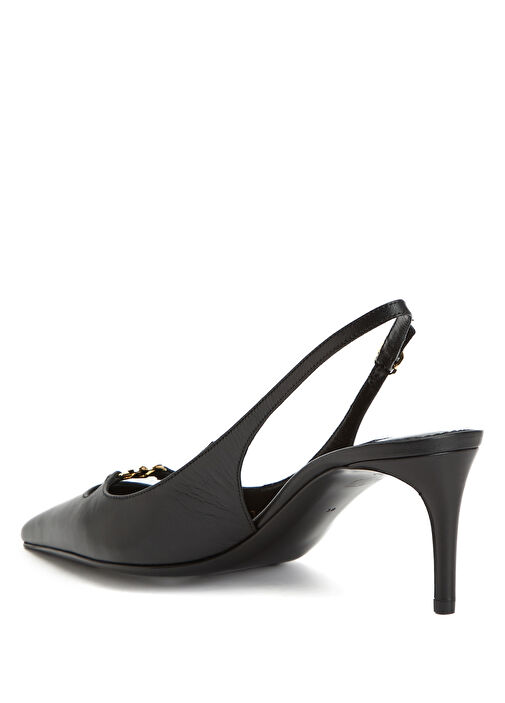 Siyah Deri Topuklu Ayakkabı - Görsel 4