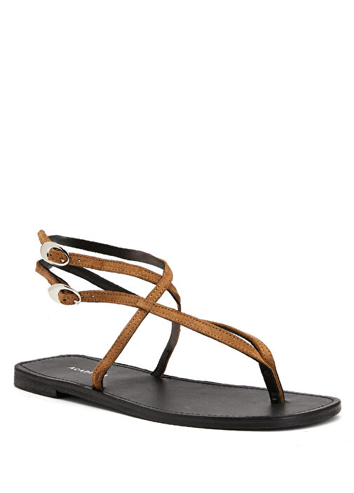 Camel Amorf Tokalı Kadın Süet Sandalet - Görsel 3