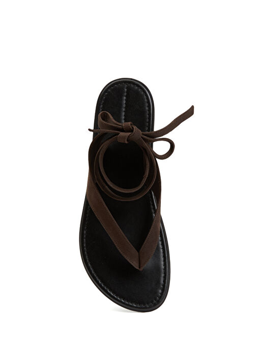 Kahverengi Kadın Deri Sandalet - Görsel 5