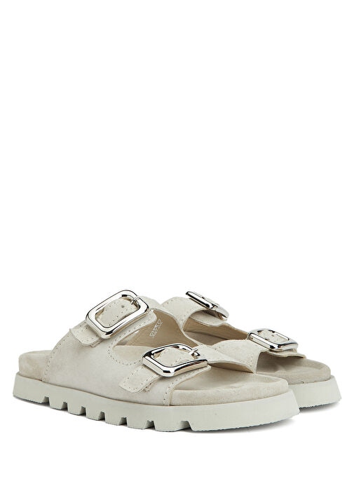 Krem Kadın Deri Terlik - Görsel 3