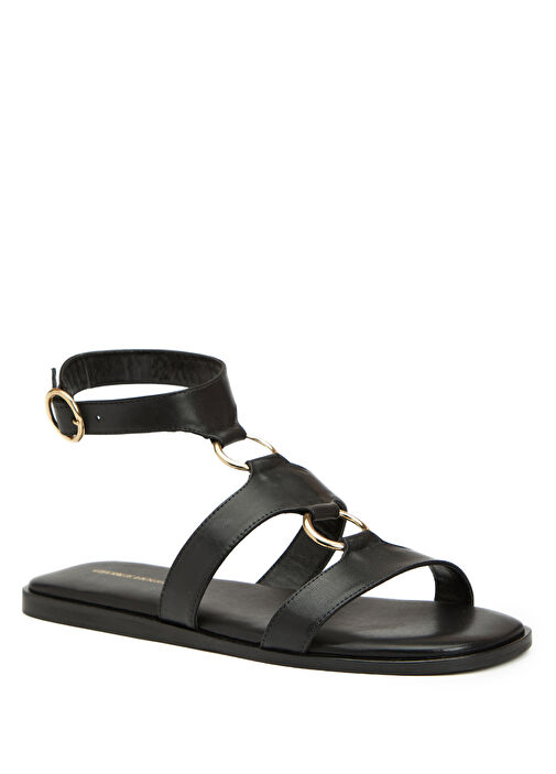 Siyah Kadın Deri Sandalet - Görsel 3